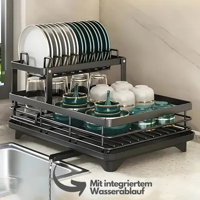 Produktbild von Geschirrständer, Geschirrtrockner, Abtropfgestell mit integriertem Wasserabfluss - SCHWARZ