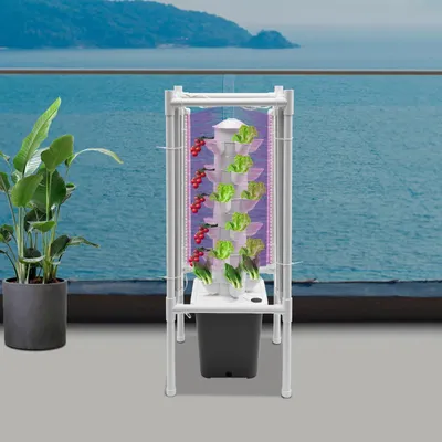 Obrázek produktu pro Hydroponický pěstební systém – vertikální vnitřní zahrada – 6 úrovní – 30 míst pro rostliny – LED osvětlení pro rostliny – 9,8 l nádrž na vodu