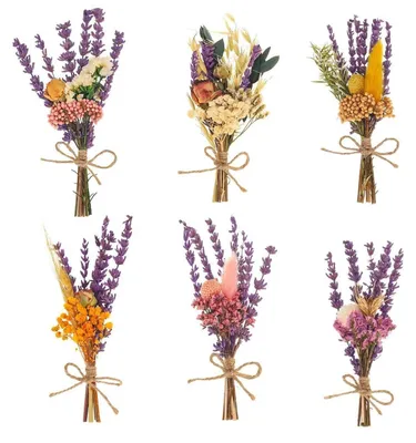 Produktbild von 6 Bündel Mini Trockenblumenstrauß Lila zum Basteln & Dekorieren