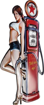 Obrázek produktu pro Moritz plechový nápis benzínová pumpa žena 43 x 80 vintage retro nostalgie kovová dekorace