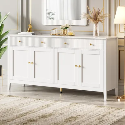 Produktbild von Weisses Sideboard, 2 Schubladen, 4 Tueren, Buffetschrank, 160 x 40 x 82 cm, Weiss