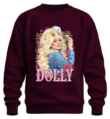 Zdjęcie produktu dla Bluza z kapturem, motyw: Dolly Parton, ikona country, kowbojka, piosenkarka country, kolor burgundowy, rozmiar L