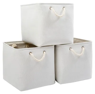 Produktbild von Aufbewahrungsbox aus Stoff, 33 x 38 x 33 cm, großer Aufbewahrungskorb für Schrank und Regal, Kleidung (Weiß, 1 Stück)