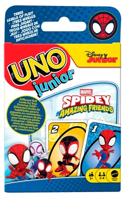 Produktbild von Games UNO Junior Marvel Spidey und seine Super-Freunde Kartenspiel für Kinder, Erwachsene und Spieleabende in der Familie, Kartenspiel, Abwurf, 3 Jahr(e), Familienspiel