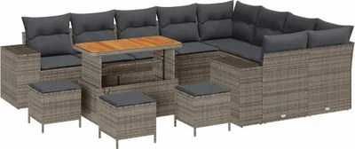 Image de Ensemble de canapés de jardin vidaXL avec coussins, 13 pièces, gris, en polyrotin