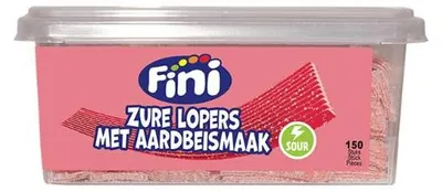 Produktbild von Fini Zure Riemen Aardbei 150 Stck. Box (Fruchtgummi Bänder Erdbeere)