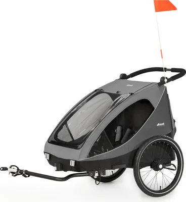 A Hauck Dryk Duo bicycle trailer is shown against a white background.