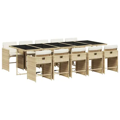 Produktbild von 11-tlg. Garten-Essgruppe mit Kissen Beige Poly Rattan
