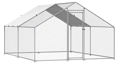 Produktbild von SucceBuy Hühnerstall 3x4x2 m, begehbarer Auslauf mit Abdeckung, Stall mit Turmdach & Sicherheitsschloss, Käfig für Enten & Kaninchen, Gehege für Hinterhof, Bauernhof, Hof