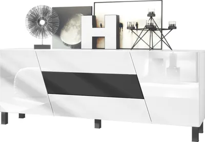 Produktbild von Vladon Sideboard Houston, Germany, Kommode mit 2 Türen und 3 Schubladen, Korpus Weiß matt, Fronten Weiß Hochglanz, mittlere Schublade Schwarz matt (178 x 69,5 x 38,5 cm)