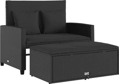 Produktbild von vidaXL Gartensofa mit Kissen 2-Sitzer Schwarz Poly Rattan