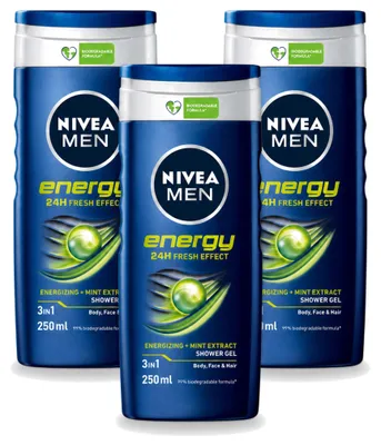 Zdjęcie produktu dla 3 sztuki żelu pod prysznic 2 w 1 NIVEA MEN Energy - 250 ml - zestaw ekonomiczny