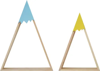 Produktbild von Wandregale Holz Dreieckig Blau Gelb 2 Stück Kinderzimmer