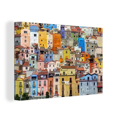 Produktbild von OneMillionCanvasses® - Leinwandbilder - 150x100 cm, Die bunten Häuser Sardiniens, Wandbilder Kunstdruck Wanddekoration