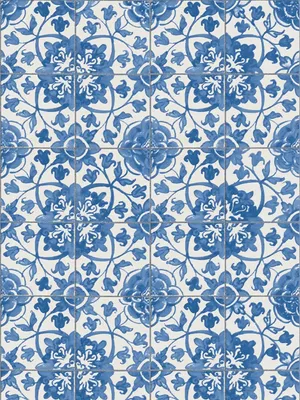 Produktbild von Selbstklebende Tapete | Fliesenoptik im Vintage Stil – Blau, Weiß