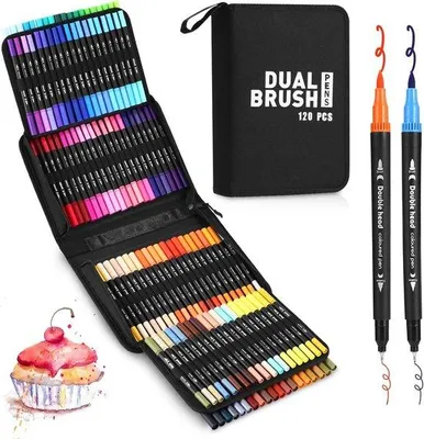 Produktbild von Famanu Pinselstifte Set 120 Farben - Doppelte Spitze, Wasserlösliche Marker