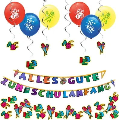 Produktbild von Oblique Unique Schuleinführung Schulanfang Einschulung Deko Set - Girlanden + Luftballons + Konfetti