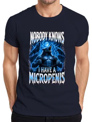 Zdjęcie produktu dla T-shirt męski "Nikt nie wie, że mam mikropenis. Wilkołak. Sarkazm.", kolor granatowy, rozmiar 3XL