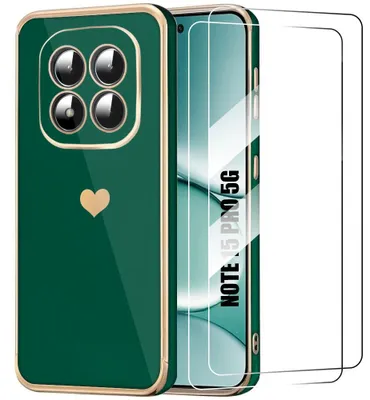 Image de Coque + 2 Verres Trempés pour Xiaomi Redmi Note 15 Pro 5G, Silicone Motif Cœur - Vert Nuit