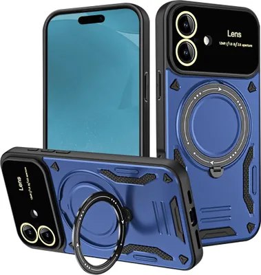 Produktbild von Rüstung Handyhülle für iPhone 17 Dual-Layer Magnetisches Ringhalter Ständer Magsafe Hülle Blau