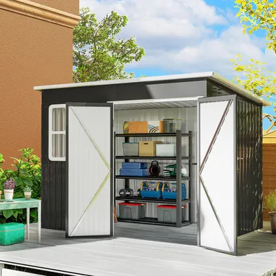 Produktbild von Outsunny Gartenschuppen, mit Fenster, 260 x 177 x 190 cm, Dunkelgrau