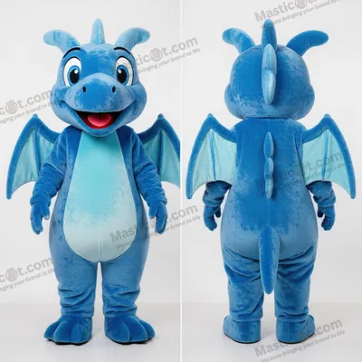 Image de Mascotte MASTICOT ptérodactyle bleue arrondie