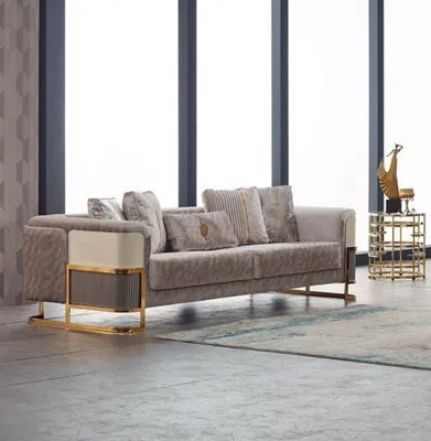 Produktbild von Dreisitzer Sofa 3 Sitzer Stoffsofa Polstersofa Couch Beige Moderne