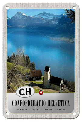 Produktbild von Blechschild Reise 12x18cm Confoederatio Helvetica Kirche Natur Schild