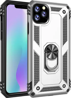 Produktbild von LaimTop iPhone 11 Pro Max Hülle, Hybrid Robuste Rüstung Drehbarer Ring Halter Ständer Dual Layer Hard PC + TPU Stoßfest Schutzhülle für iPhone 11 Pro Max Silber