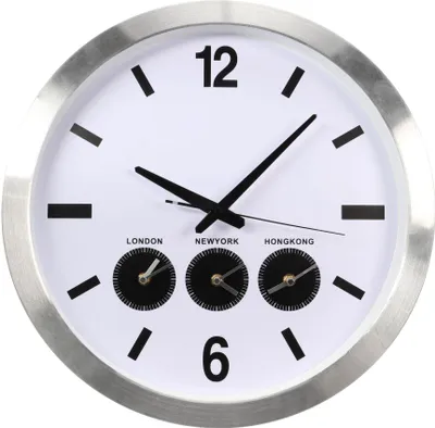 Produktbild von Perel Wanduhr mit 3 Zeitzonen 45,5 cm Weiß und Silbern
