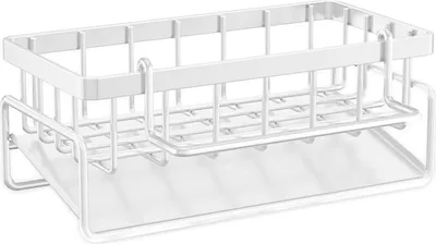 Produktbild von OKWISH Spülbecken Organizer, Edelstahl Küchen Organizer mit Abnehmbarer Abflusspfanne, Abnehmbare Trennwände, Bürstenablage für Küche Weiß