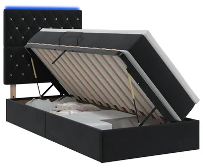 Produktbild von LED-Speicherbett mit Matratze Schwarz 100 x 200 cm Samt