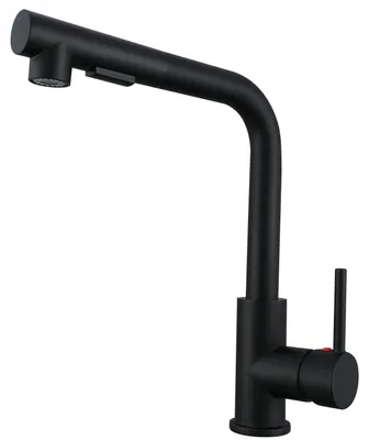 Produktbild von AICA L-förmiger Küchenhahn Ausziehbarer Brause Messingkern 2 Strahlarten Wasserhahn Küche Mischbatterie Schwarz Matt