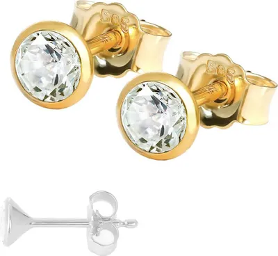 Produktbild von Paar Kleine Ohrstecker 4,0mm Gelbgold 585 14 Karat Gold Ohrringe Zirkona Weiß