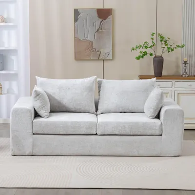 Produktbild von Sofa Chenille Sofa 2-Sitzer mit Federpolsterung und Komfortkissen Montagefreie Couch mit 3060-Schaumstoff fürs Wohnzimmer