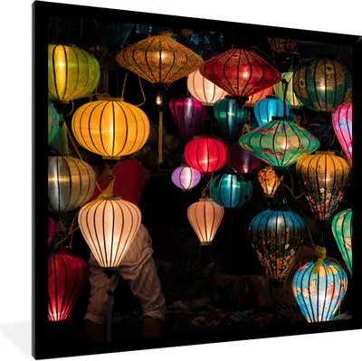 Produktbild von MuchoWow® Gerahmtes Poster Laternen in Vietnam 40x40 cm - Poster mit Schwarzem Bilderrahmen Wandposter Rahmen Foto Bilder - Mit Rahmen - Wanddekoration Schlafzimmer