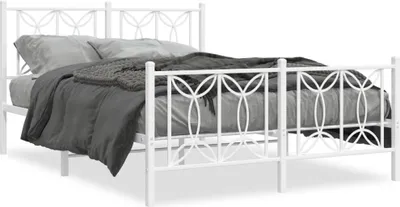 Zdjęcie produktu dla vidaXL Rama łóżka z wezgłowiem i podnóżkiem metalowa biała 135x190 cm