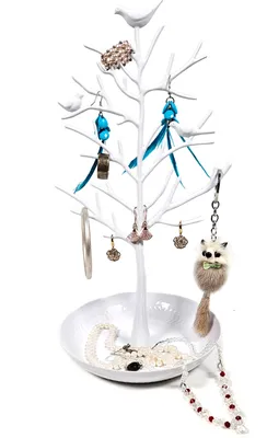 Produktbild von Vögel auf Baum Schmuckständer Schmuckhalter Schmuckdisplay Ohrringständer Metall weiss