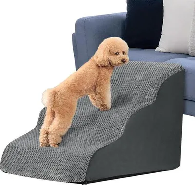Produktbild von Famanu Haustierleiter - Abnehmbare und waschbare Treppe für kleine Hunde und Katzen - Plüschbezug - Tragbar - 3-stufig