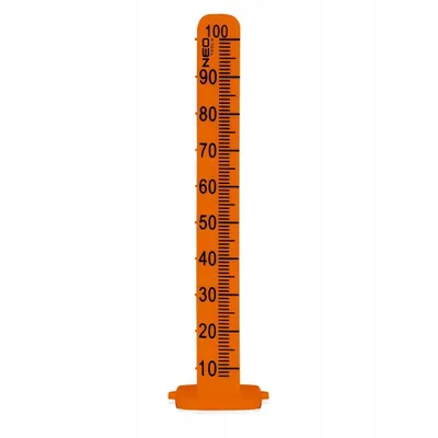 An orange ruler with markings from 10 to 100.