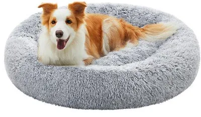 Produktbild von Weiches Hundebett, waschbar, Ø 90 cm, Grau, Plüsch