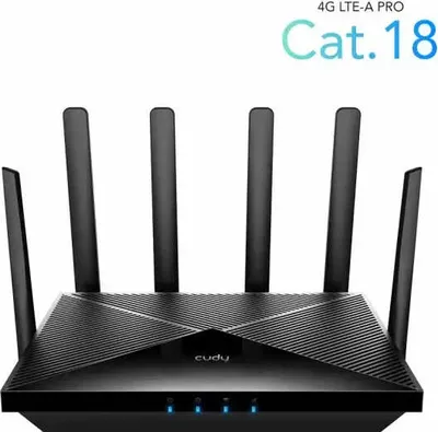 Produktbild von Cudy LT18, Wi-Fi 6 (802.11ax), Dual-Band (2,4 GHz/5 GHz), Ethernet/LAN, 4G, Schwarz, Tabletop-Router