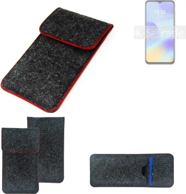 Produktbild von K-S-Trade Handy Schutz Hülle kompatibel mit Meizu M10 Schutzhülle Handyhülle Filztasche Pouch Tasche Case Sleeve Filzhülle dunkelgrau roter Rand