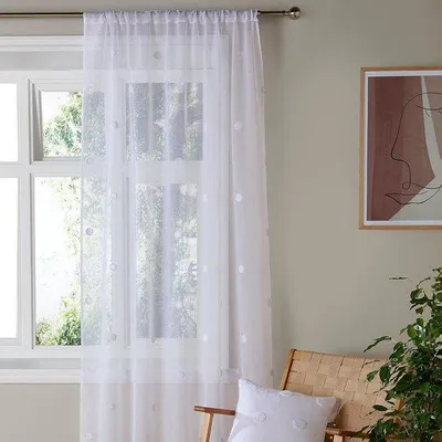Productafbeelding van Voile Gordijn Wit met Stippen - Lichtdoorlatend Panneel 140x228 cm