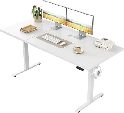 Produktbild von Schreibtisch höhenverstellbar elektrisch 130 x 60 cm | Schreibtisch elektrisch, Stehschreibtisch mit 2 Speicherplätzen, Computertisch für Homeoffice, Weiß