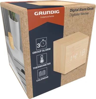 Produktbild von Grundig - Digitaler LED-Wecker mit Thermometer und Kalender (Hellbraun)