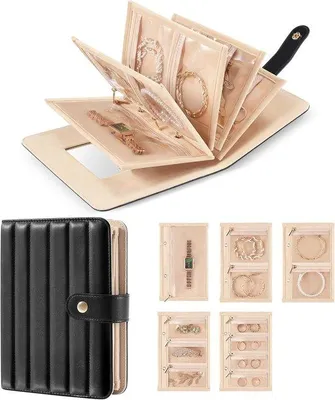 Produktbild von Famanu Schmuck Organizer mit Reißverschluss und Samtbeuteln - Schwarz