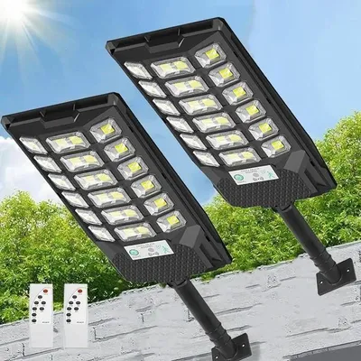 Produktbild von Solar Straßenlampe - Außen-LED mit Bewegungssensor - IP65 Wasserdicht - Fernbedienung - Weitwinkel - 2er Set - Oranges Licht