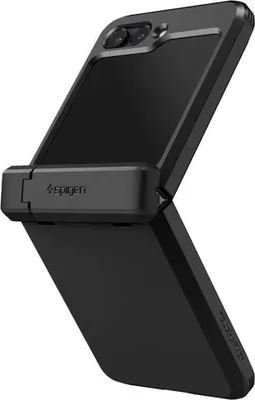 A black smartphone case is shown from a diagonal angle.