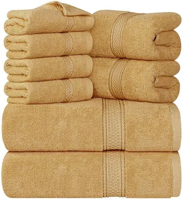 Produktbild von Unyqoos® 8‑teiliges Handtuchset aus 100% ringgesponnener Baumwolle – 2×(40,6×71,1 cm), 2×(68,6×137,2 cm), 4×(33×33 cm), weich & saugfähig für Bad